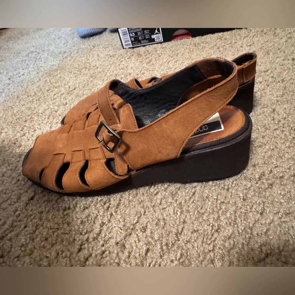 Andre Assous Tan Suede Sandals with Buckle - Picture 3 of 5